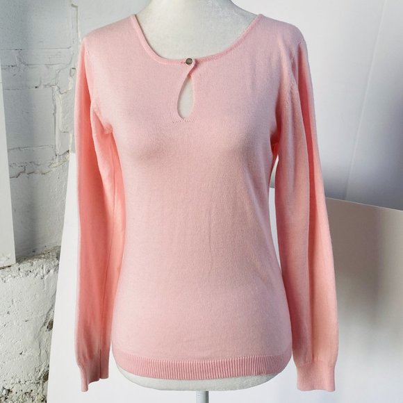 Vintage Pink Cashmere/Silk Blend Crew Neck Sweater w keyhole detail (size S) - Picture 1 of 8